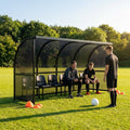 Fixed team shelter with aluminium frame and polycarbonate panels for sports