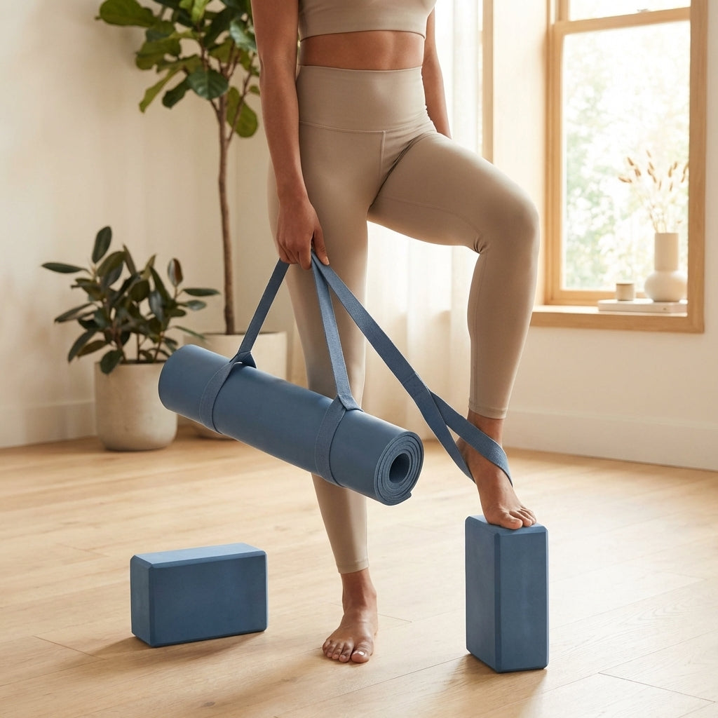 Yoga essentials bundle with mat, blocks, and straps