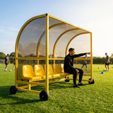 Mobile team shelter with aluminium frame for sports pitches