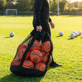 Football carry bag with 12 footballs, durable mesh