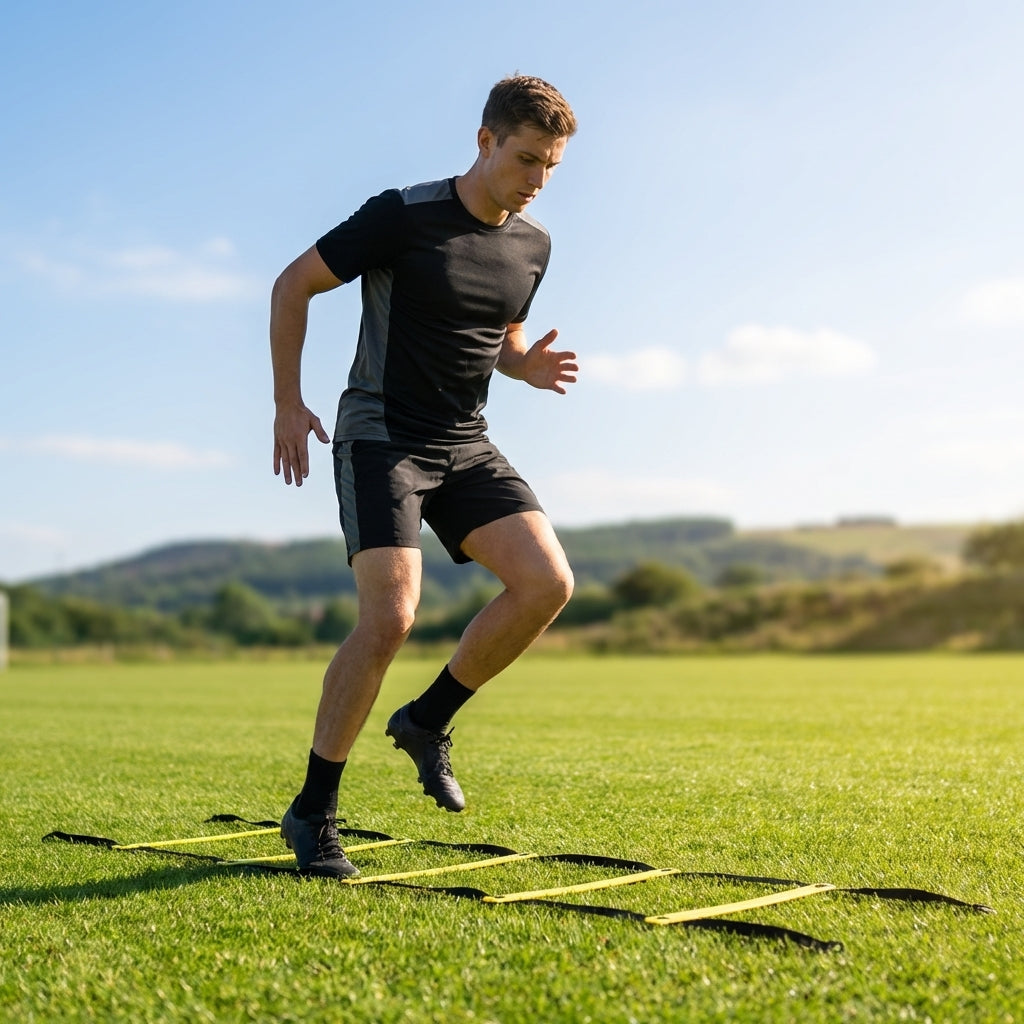 Speed agility ladder with fluorescent yellow rungs for football training