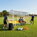 Heavy duty aluminium team shelter with moulded seats