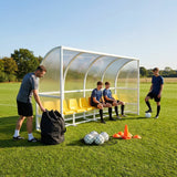 Heavy duty aluminium team shelter with moulded seats