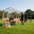 Heavy duty aluminium team shelter with moulded seats