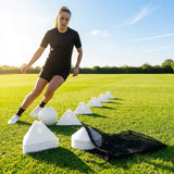 Training marker cones in vibrant Fluro colours for sports drills