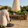 Durable parasol base weights for garden use, available in various sizes and materials