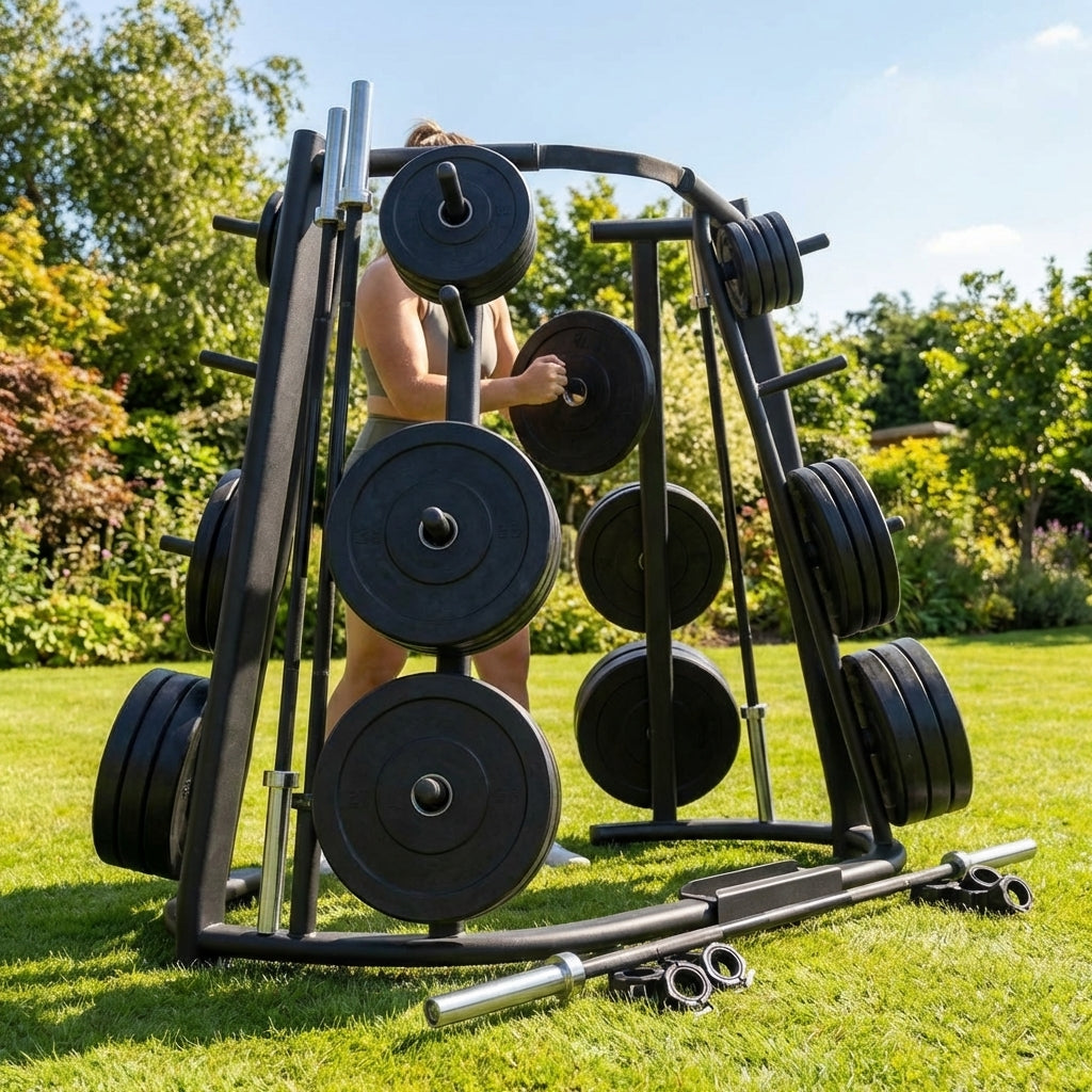 Reinforced steel barbell rack for gym and home use