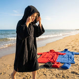 Cotton Towel Poncho in Red, Aqua Blue, and Black for Beach and Pool Use