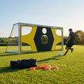 Football goal target sheet with bright yellow banding for training
