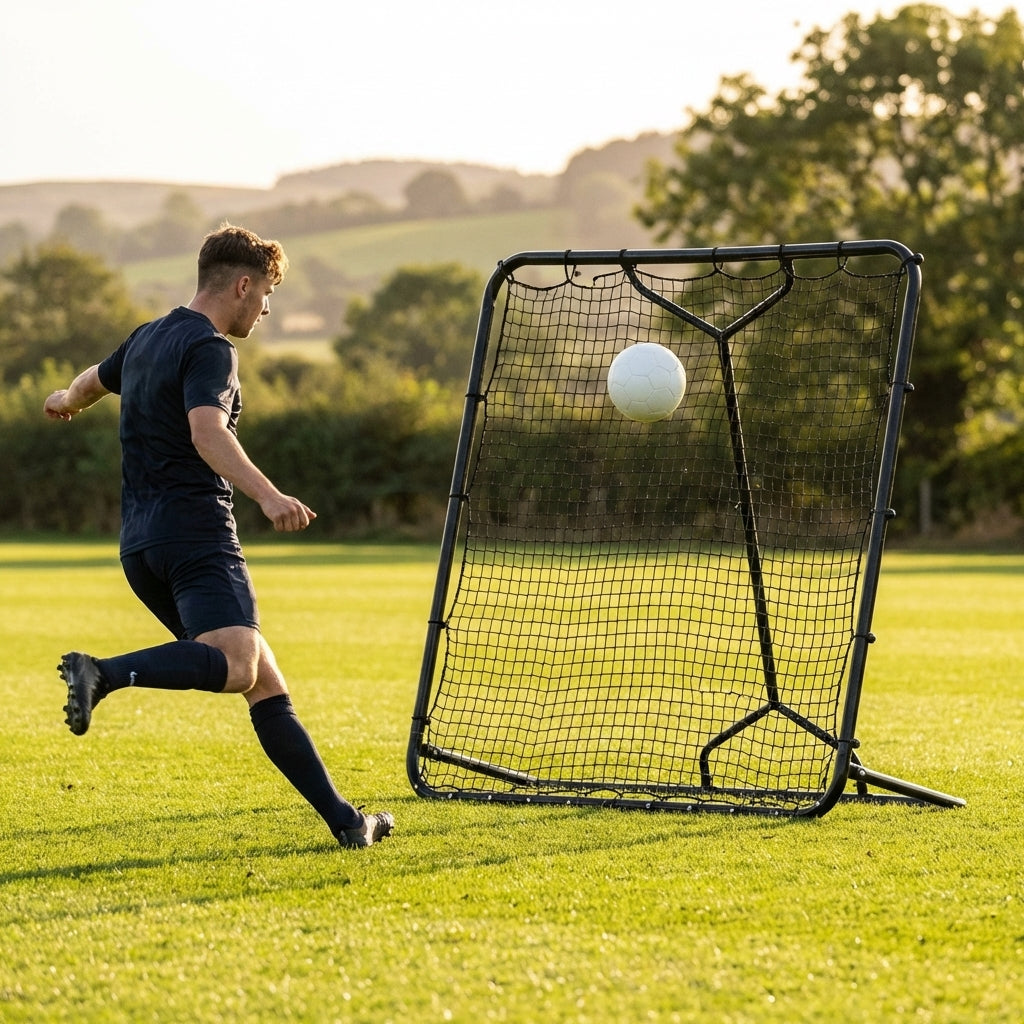 Large football rebound net with galvanised steel frame for training