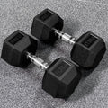 Hex dumbbells with rubber ends and chrome handles