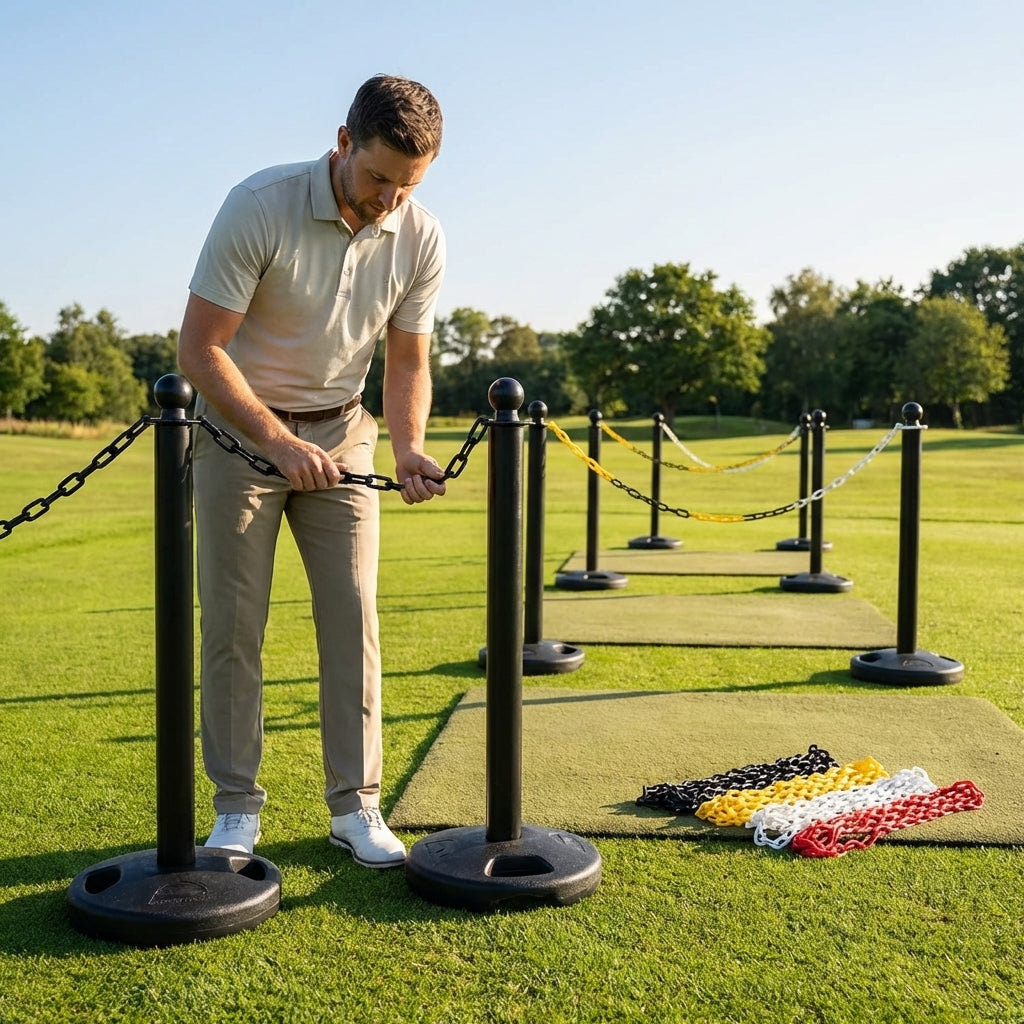 Freestanding Plastic Post & Chain Barrier Set for crowd control
