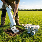 Hinged adapters for rugby posts in galvanised steel