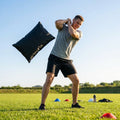 Black fitness sandbag 20kg, durable polyethylene, home gym equipment