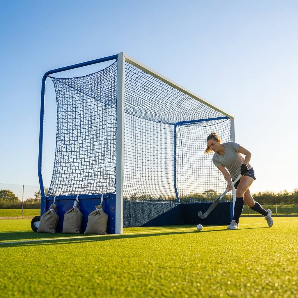 Custom aluminium hockey goal for professional use with branding options