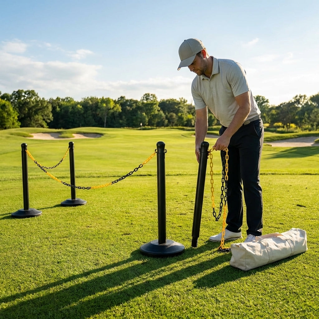 Freestanding Plastic Post & Chain Barrier Set for crowd control