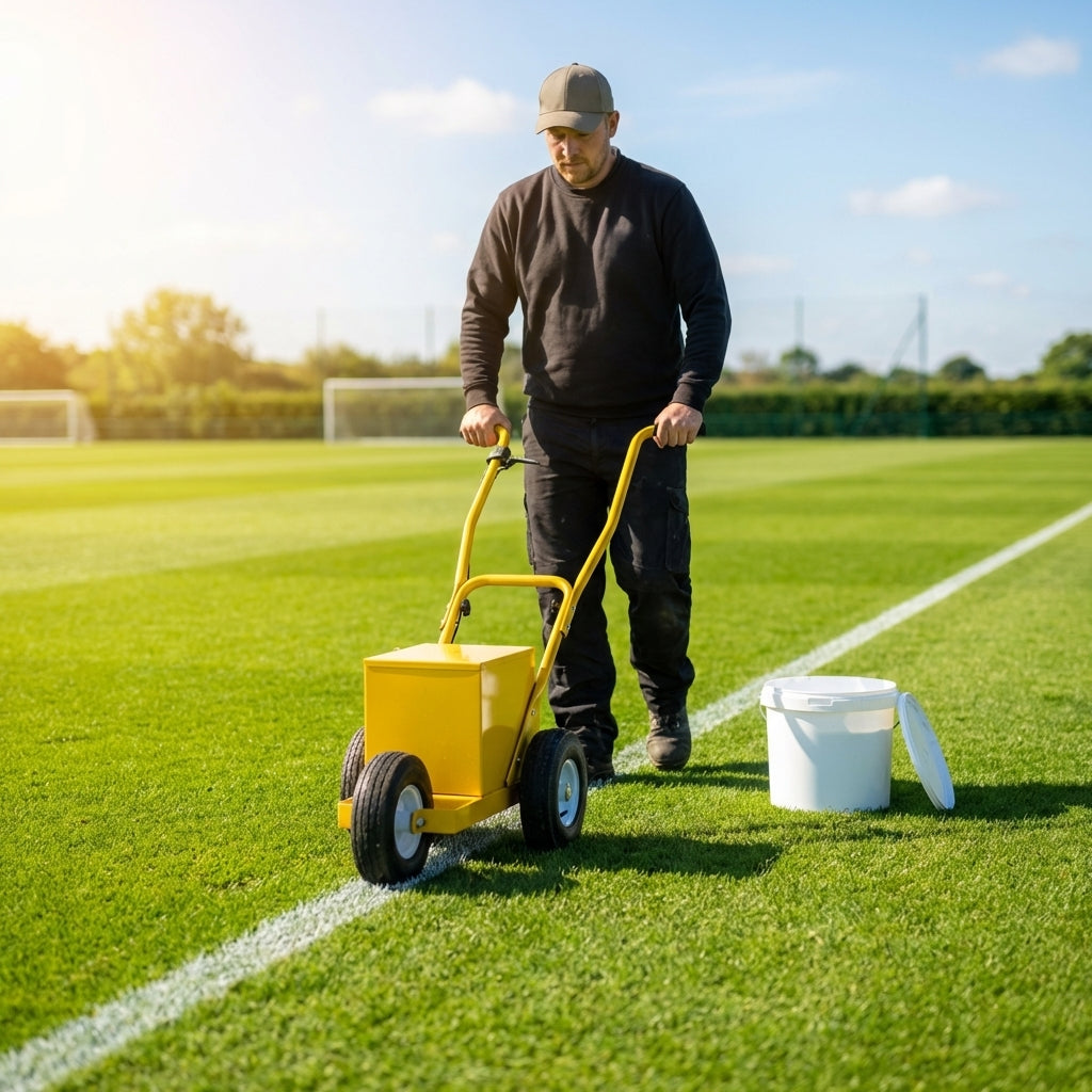Wheel Transfer Line Marker for sports pitches in yellow steel