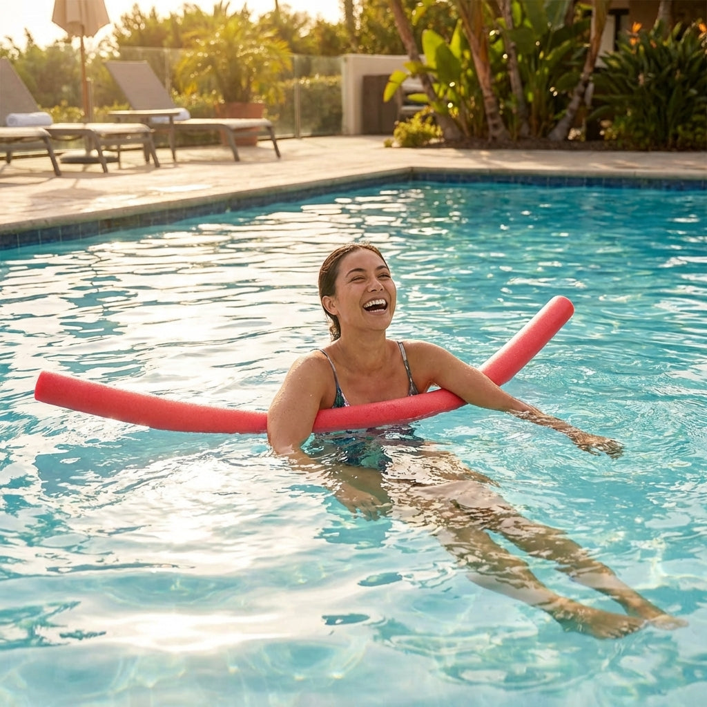 Colourful swimming pool noodles made from EVA foam