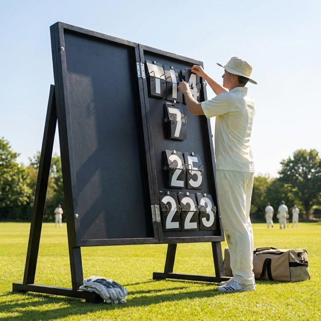 Portable cricket scoreboard, black, with clear number display