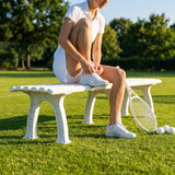 Replacement bench parts for tennis courts, available in various colours