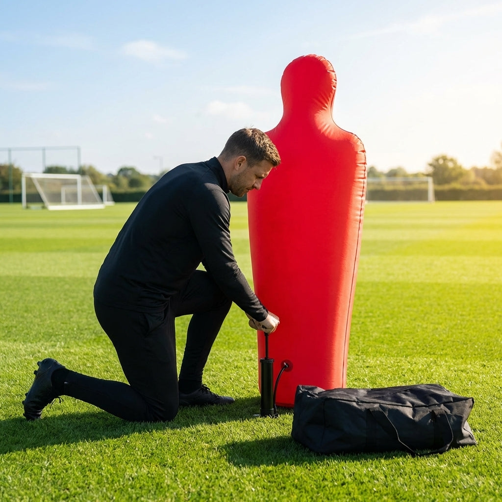 Inflatable football mannequins available in multiple sizes for training use