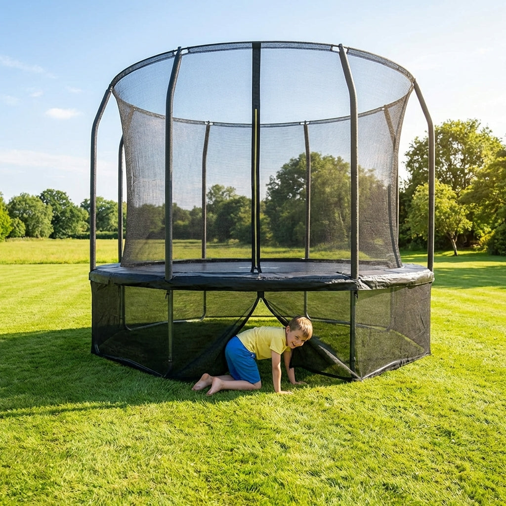 Black trampoline safety net skirt with durable PE mesh
