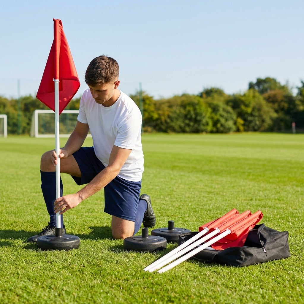 Football Corner Flags Set with Yellow/Orange Flags and Rubber Base