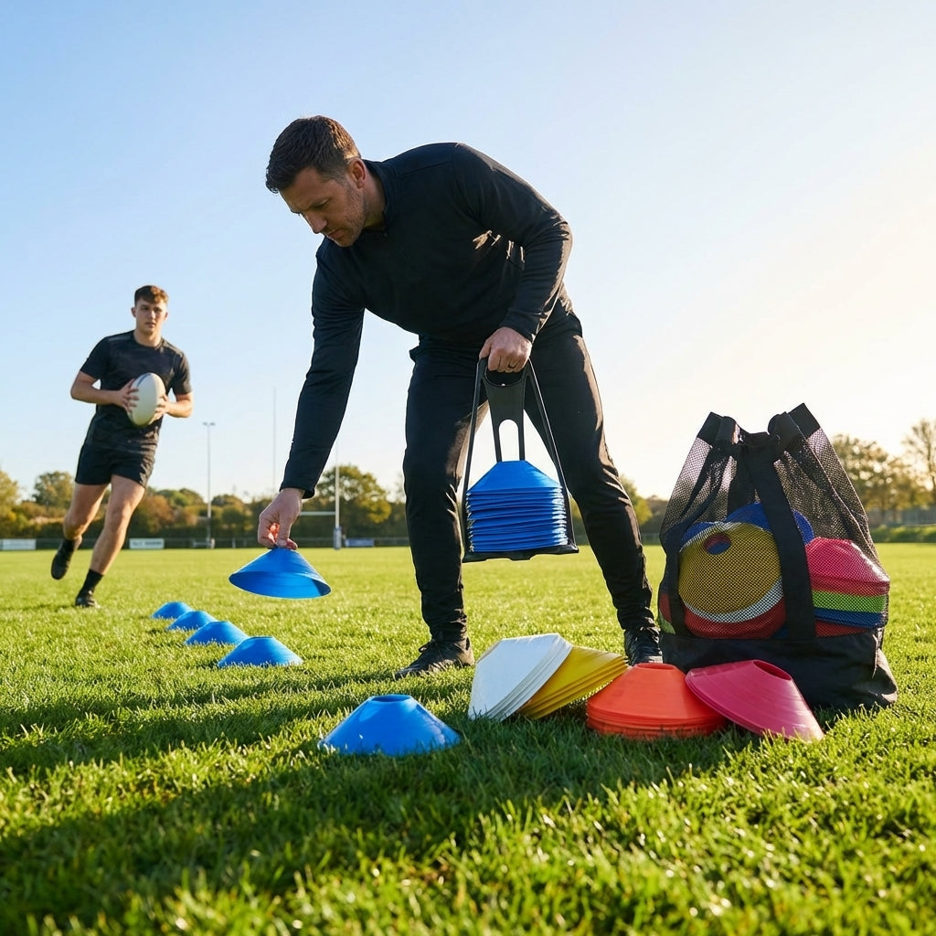Rugby Training Marker Cones in multiple colours with cone stand