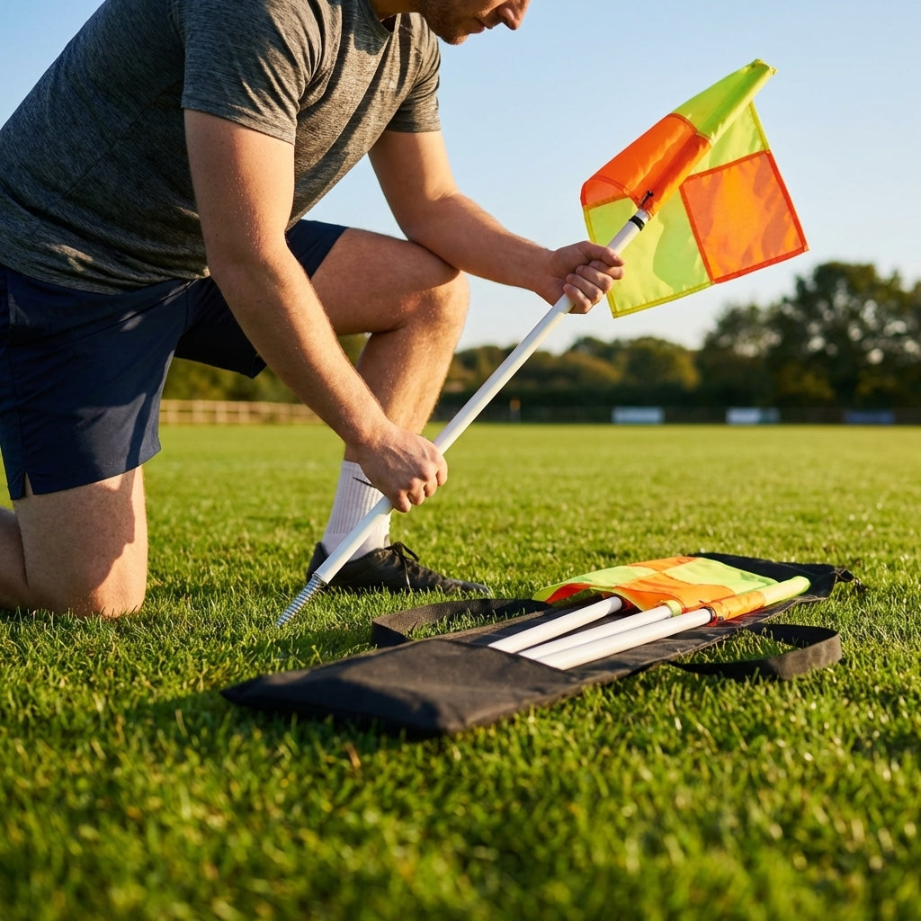 Rugby Corner Flag Set with Fluorescent Flags for Pitch Marking