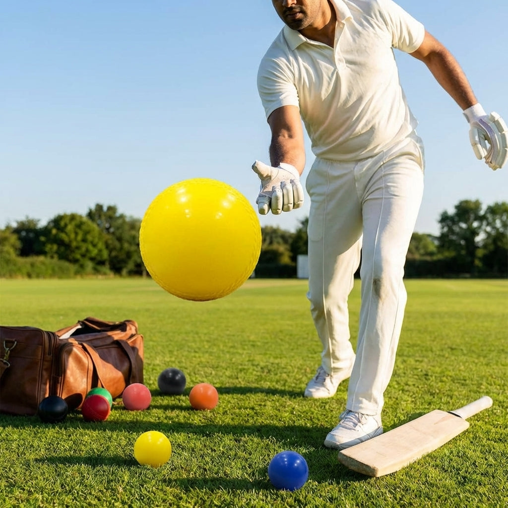 Cricket practice balls in Fluro Yellow with soft-feel plastic construction