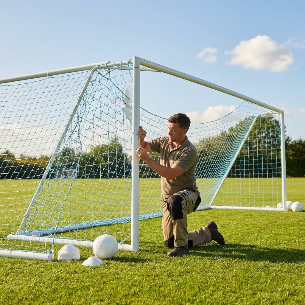 Football goal nets 24 x 8 ft, durable HDPE for clubs and schools