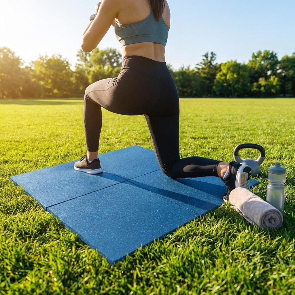 Rubber gym flooring mats, 50cm x 50cm, recycled rubber
