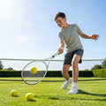 Yellow foam mini tennis balls on a tennis court