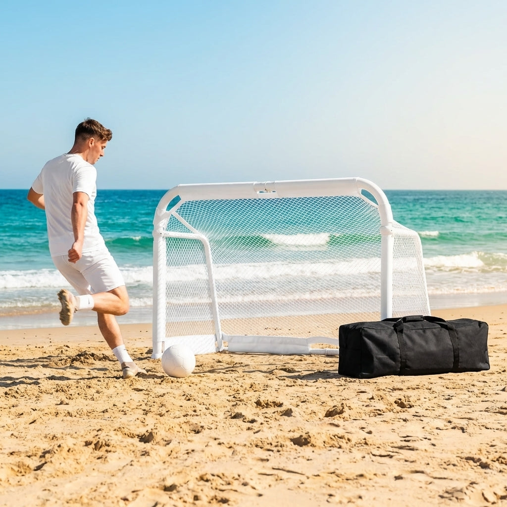 Beach football goal with fluorescent net and aluminium frame