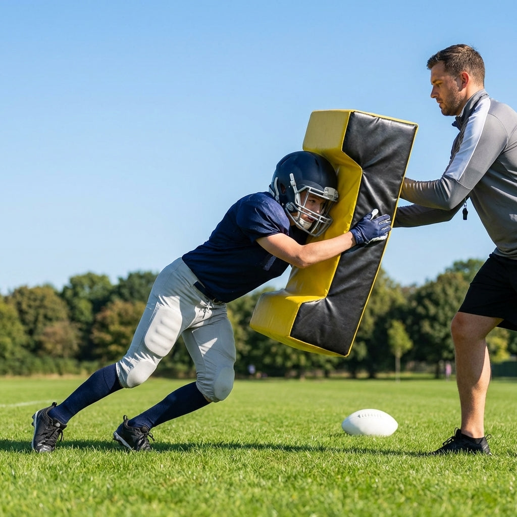American Football Tackle Shield in blue and black with PVC and foam construction