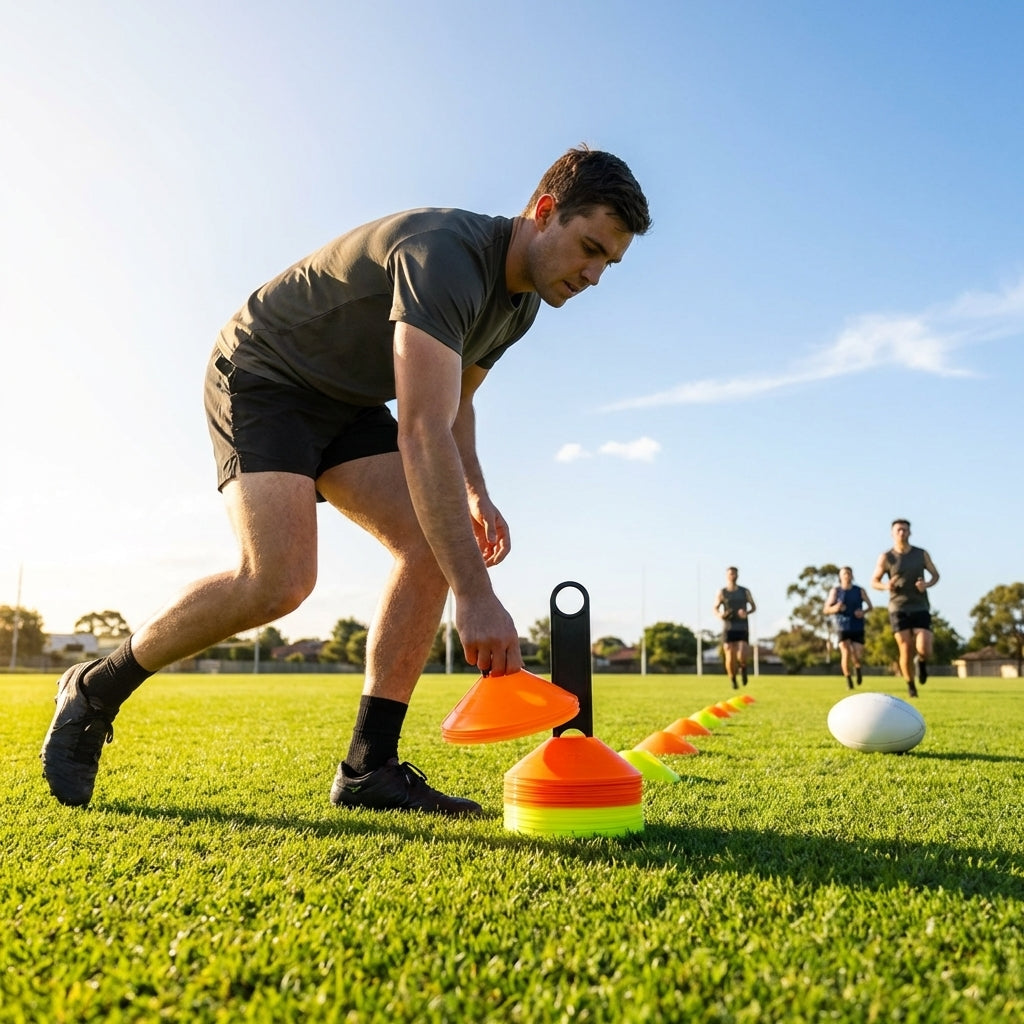 Colourful training marker cones for sports fields