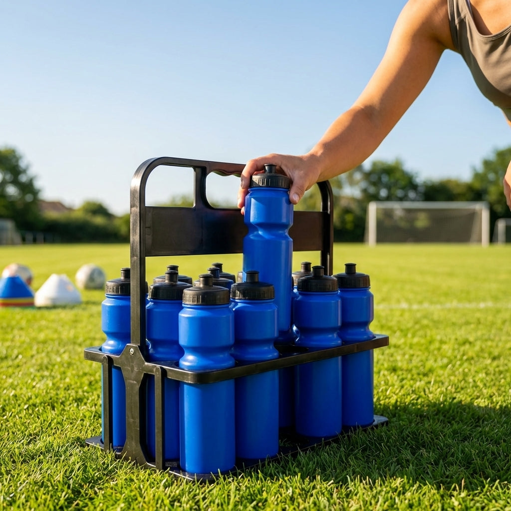 Set of 10 hygiene water bottles with non-contact nozzles and foldable carrier