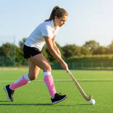 Hockey shin pads in Grey and Pink with reinforced polypropylene shell
