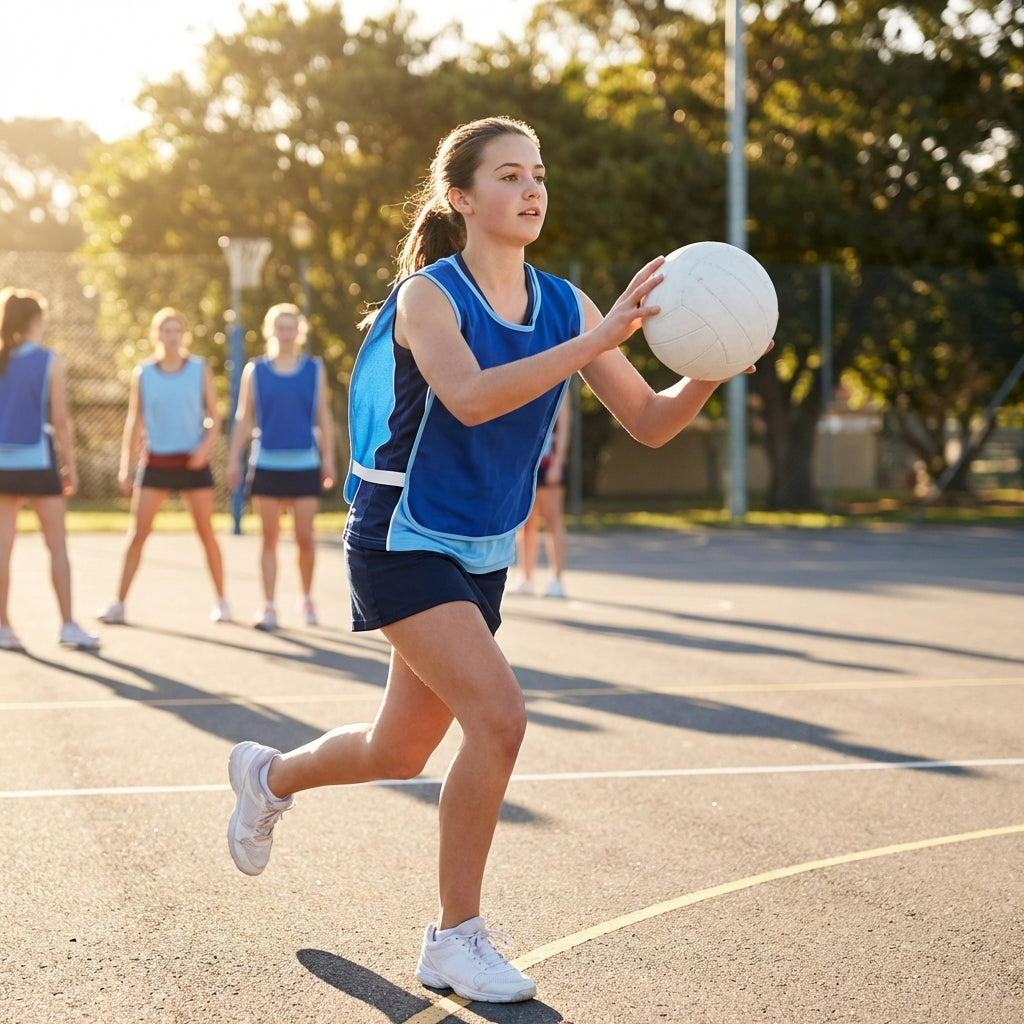 Reversible netball bibs in various colours and sizes, perfect for sports clubs