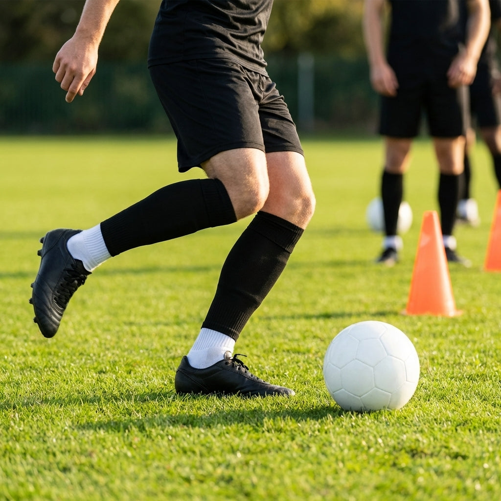 Pre-cut football socks in various sizes and colours for enhanced comfort