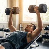 Hex dumbbells with rubber ends and chrome handles
