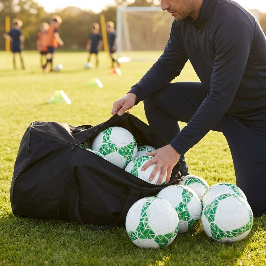 Football carry bag with 12 footballs, durable mesh