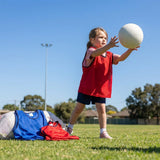 Netball Bibs in red and blue, available for kids, juniors, and seniors