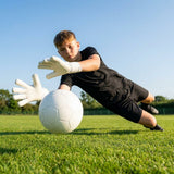 Hybrid goalkeeper gloves in white and black with neoprene backhand