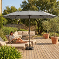 Double-sided garden parasol providing outdoor shade with steel frame