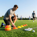 Lacrosse training marker cones in various vibrant colours