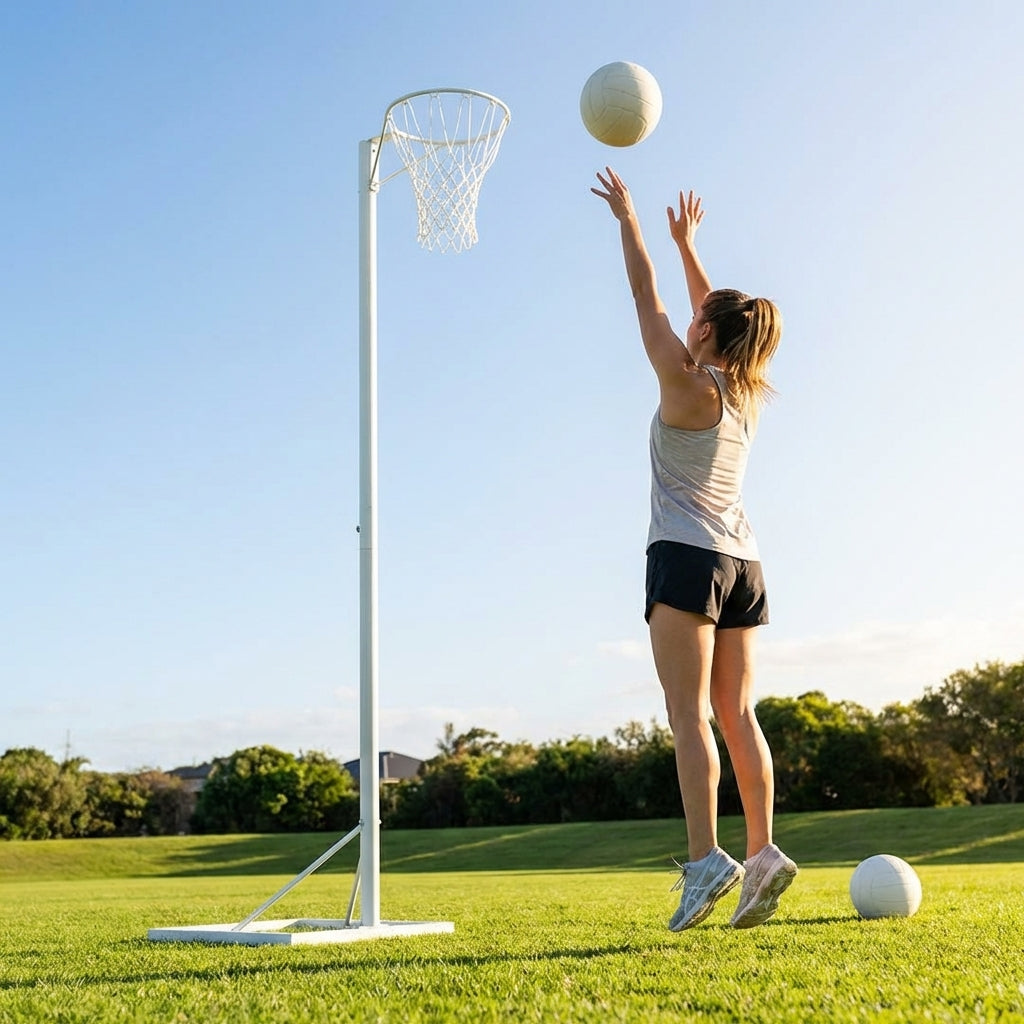Netball posts with aluminium construction and adjustable height