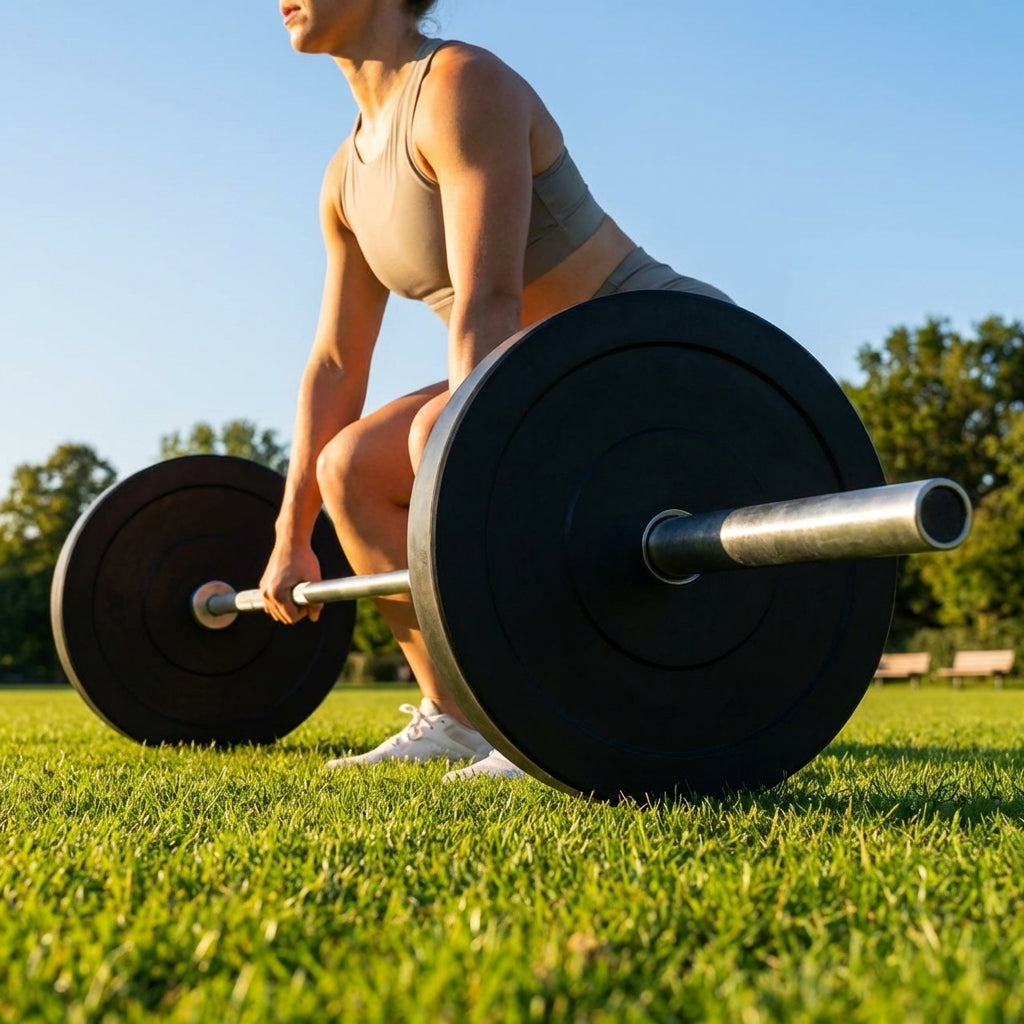 Black Olympic bumper plates made from Virgin rubber