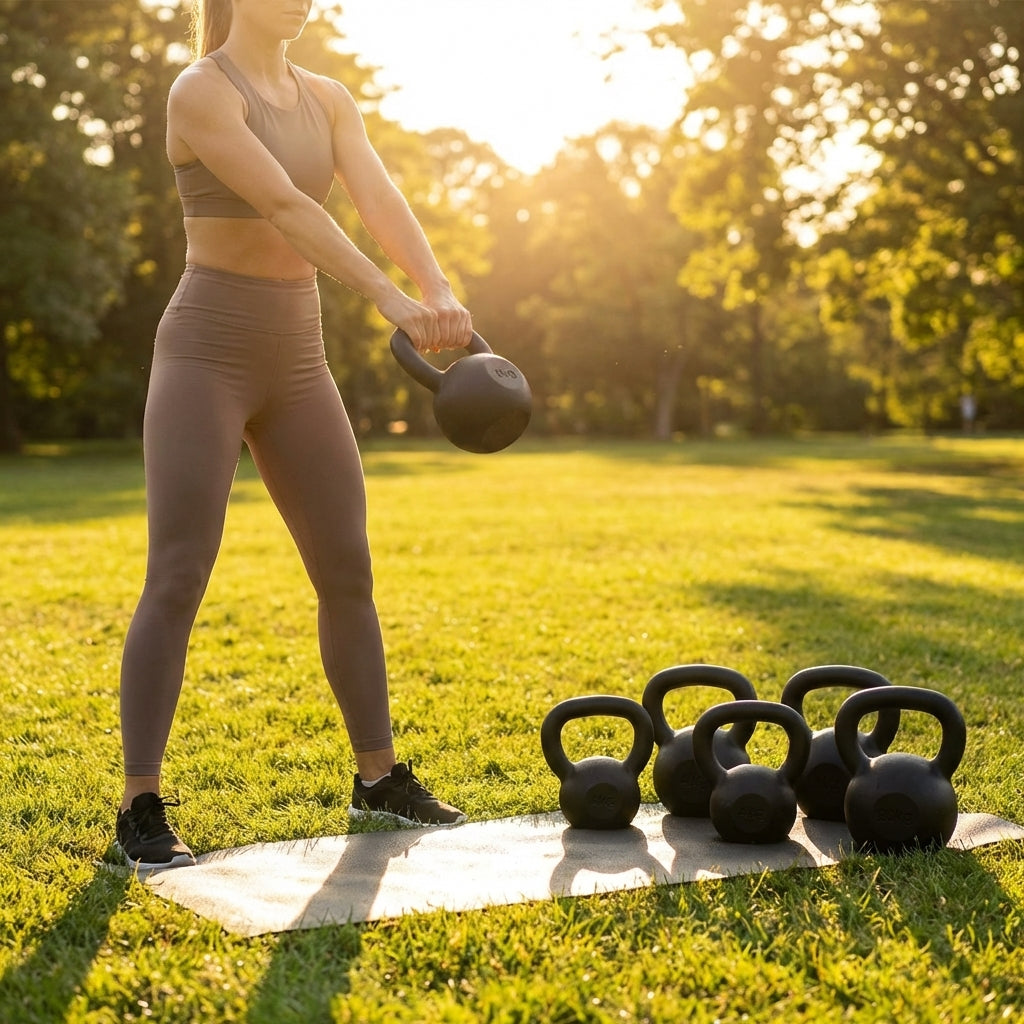 Cast iron kettlebell in various sizes and colours for gym workouts