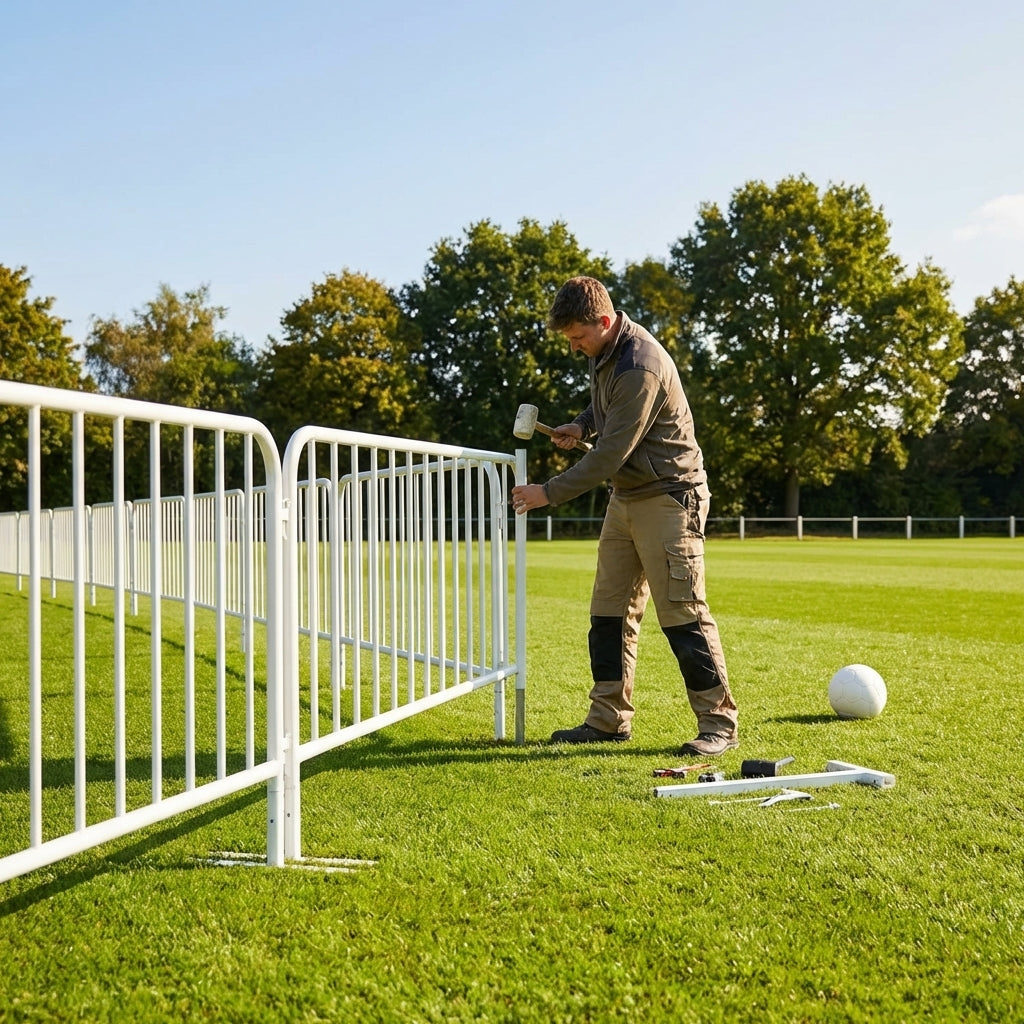 Football pitch barrier made of galvanised steel for club grounds